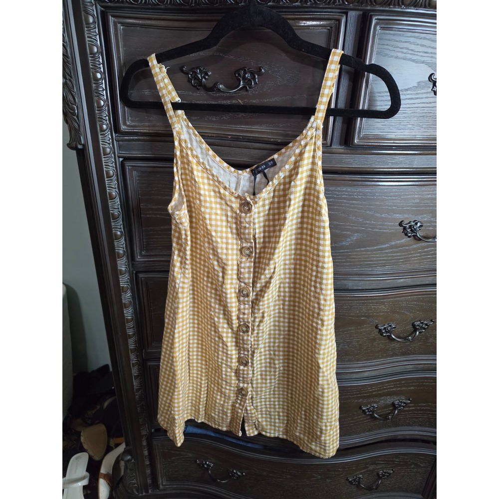Cotton On Yellow Gingham Button Front Camisole Top Linen Blend‎ Small